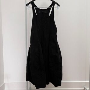 RUNDHOLZ pinstripe overall dress S black white skirtall pinafore apron lagenlook